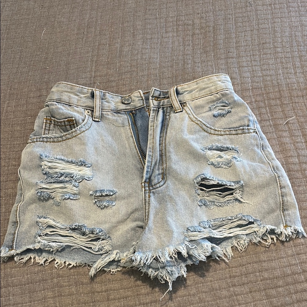 SHEIN Blue Distressed Jean Shorts High-Waisted